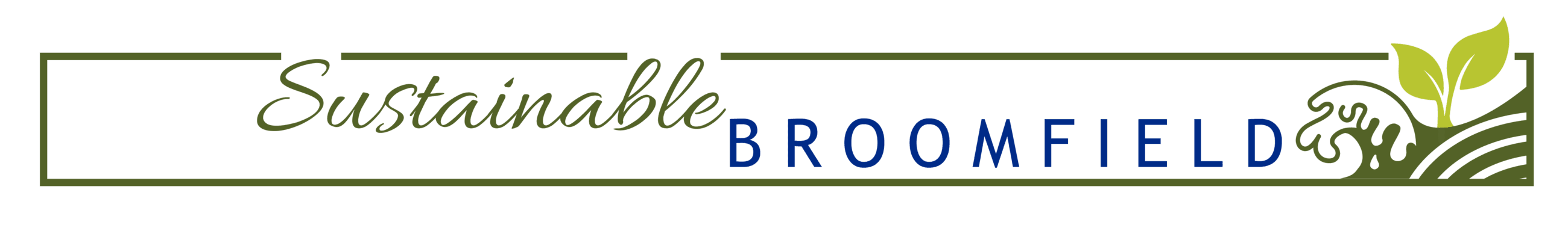 Banner reading "Sustainable Broomfield" with a wave and leaf icon