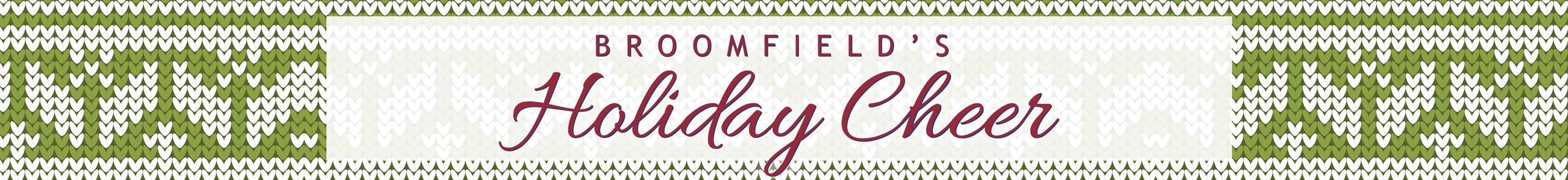 Holiday Cheer banner with sweater pattern in background
