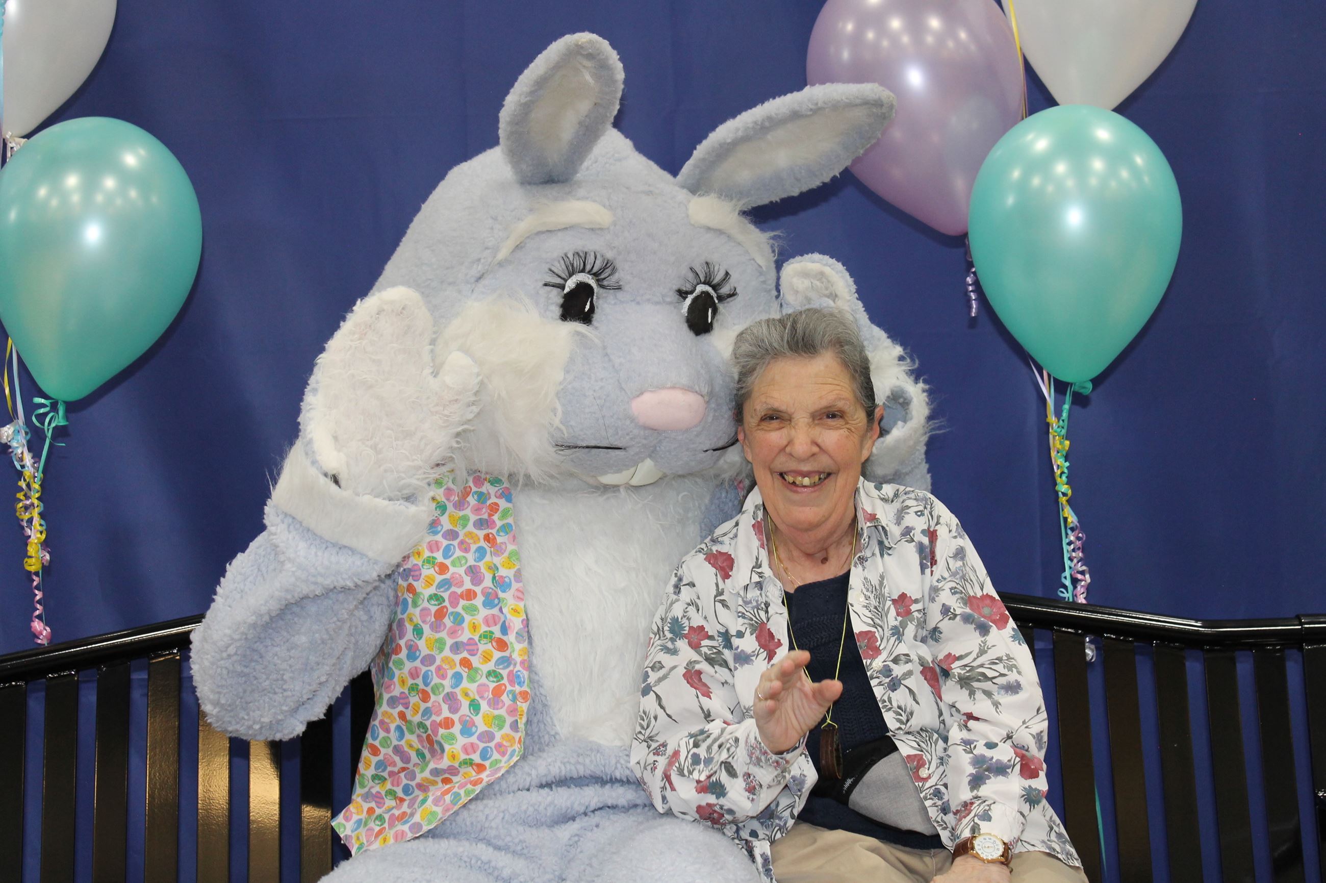 Senior with the Easter Bunny at the spring spectacular.