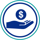 Budget icon featuring a hand with a coin 