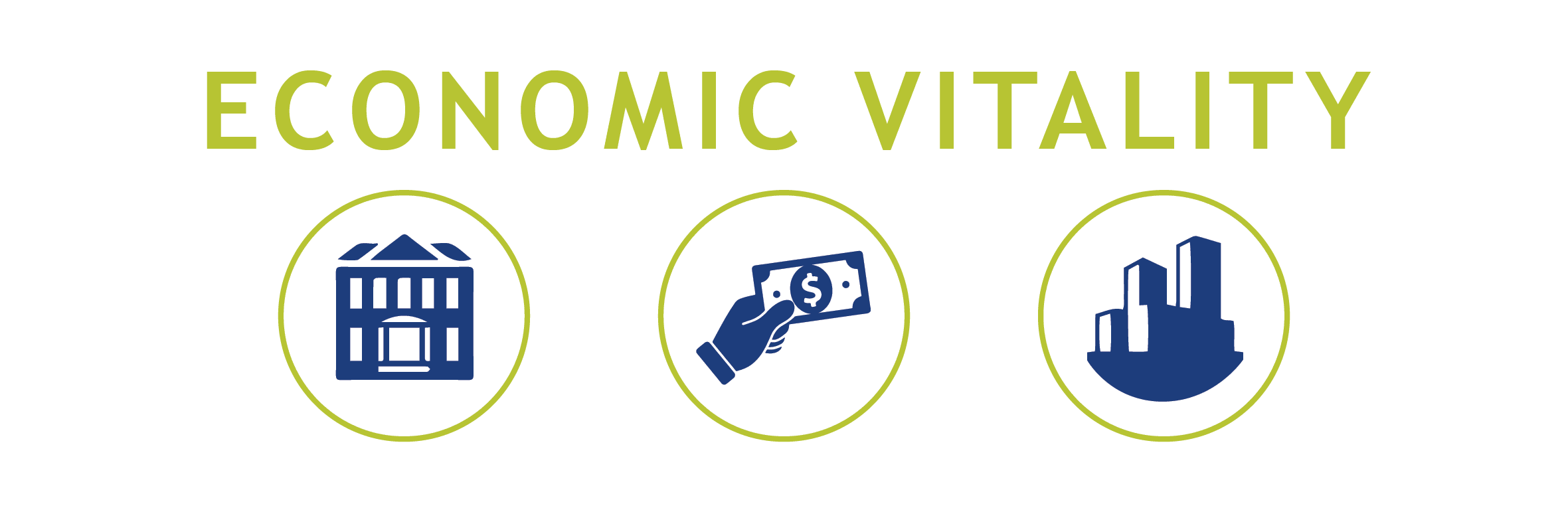 "Economic Vitality" in text above clipart of business.
