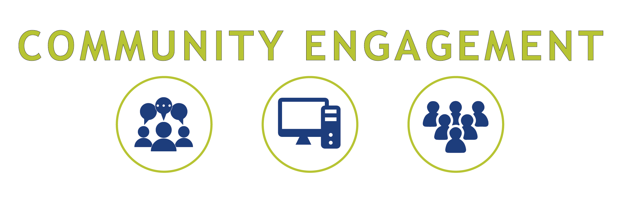 "community engagement" above clipart of people communicating