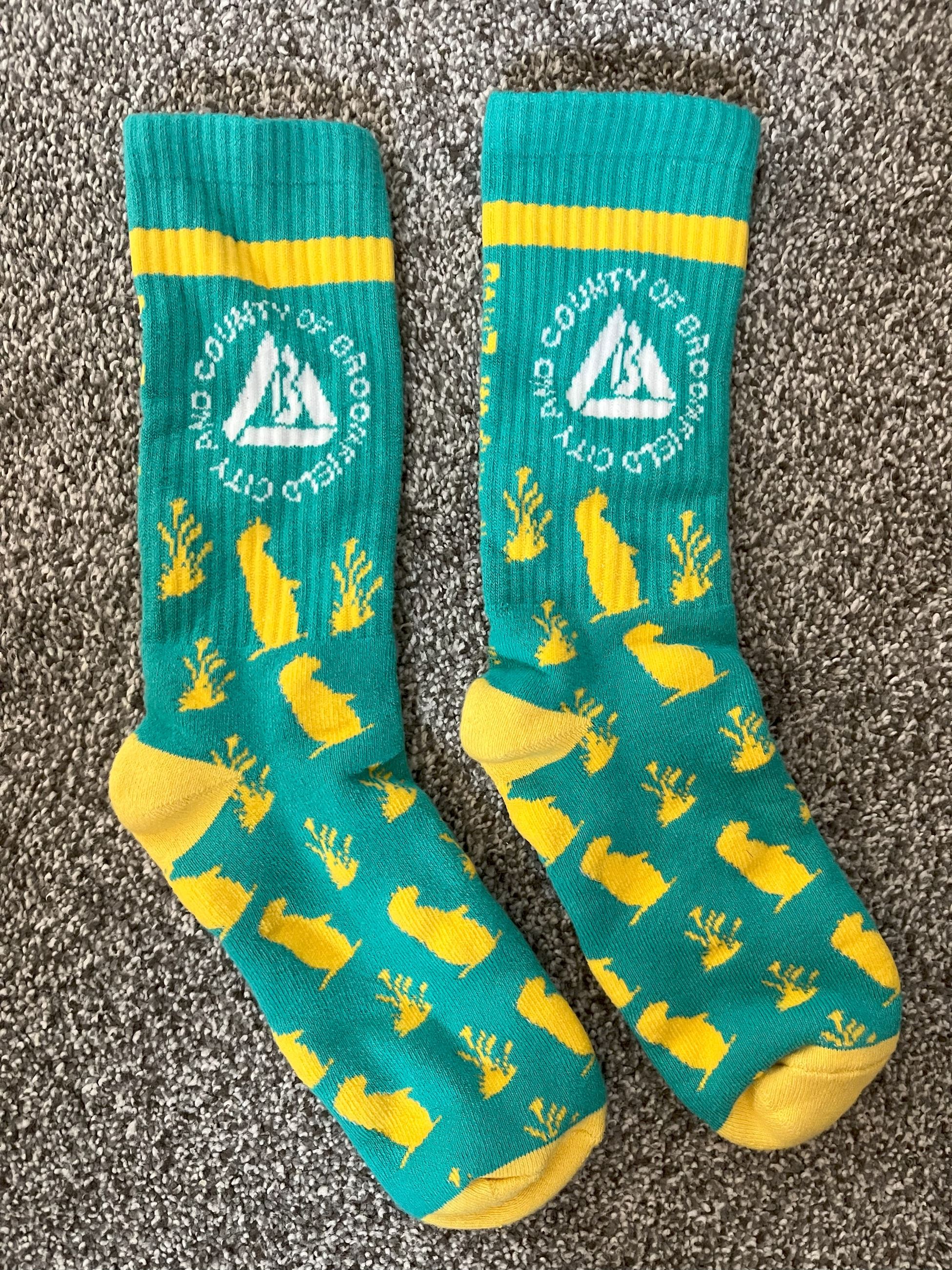 2025 B100 Socks - Teal with yellow prairie dogs