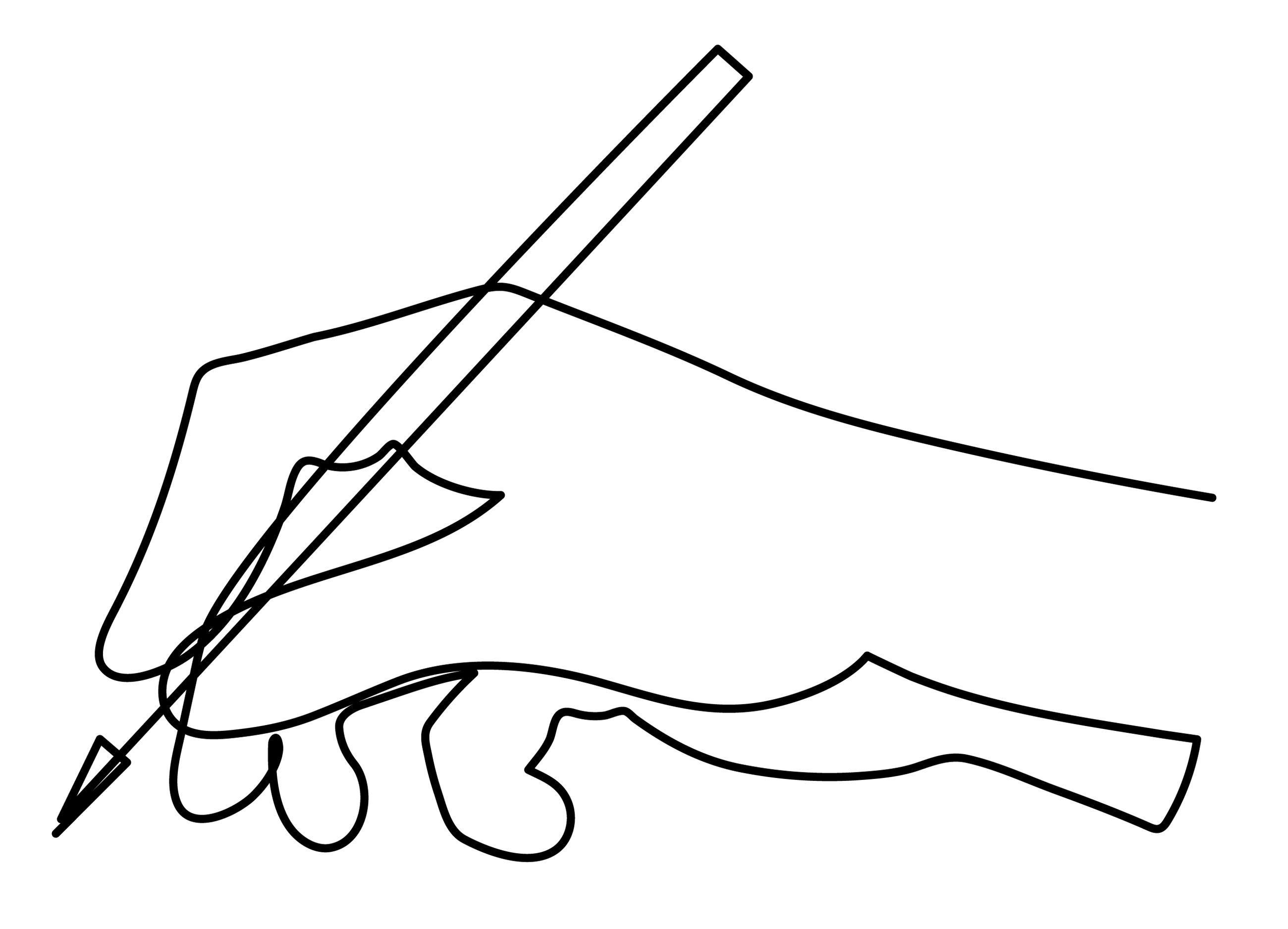 Drawing of a hand using a pen.